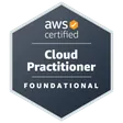 AWS Certified Cloud Practitioner badge, issued by Amazon Web Services